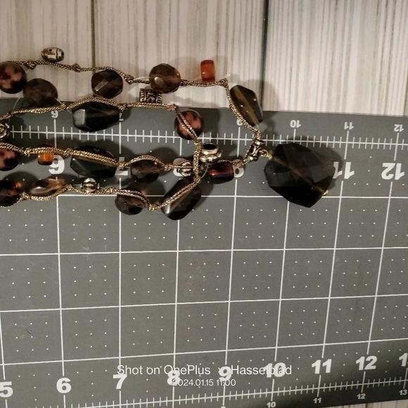 Antiqued Gold Tone Multi Strand Twisted Wire Glass Beaded Necklace - Picture 6 of 6